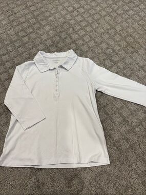 Appleseed's White Polo Knit Top with Button Placket